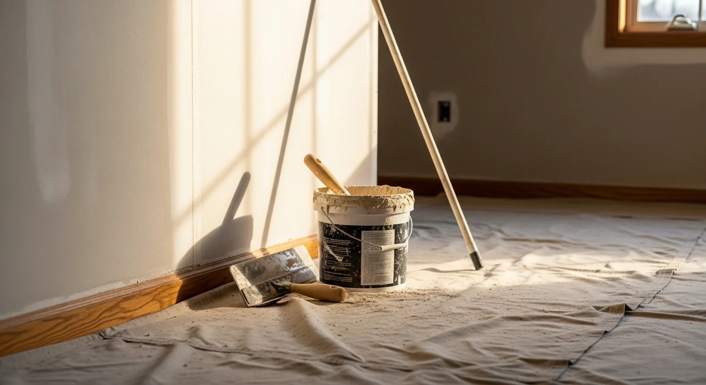 Handyman preparing wall surface for painting in residential home