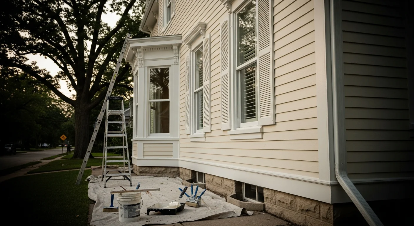 Professional painter applying exterior paint to residential home in Waukesha County