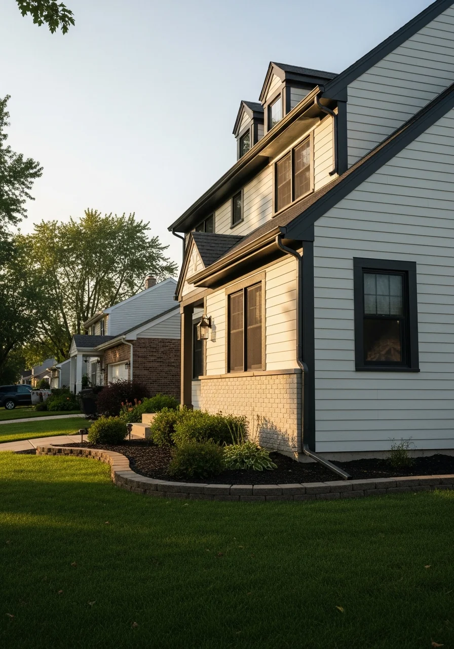 Close-up of a well-maintained residential property exterior in a Waukesha County neighborhood.