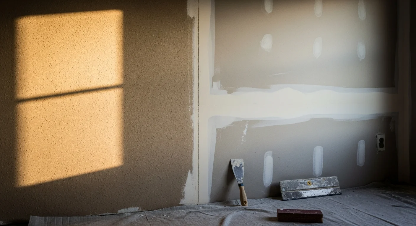 A smooth, freshly repaired and painted interior wall inside a single-family home in Waukesha County, Wisconsin. The patched area blends evenly with the surrounding drywall surface, showing no visible cracks or damage.